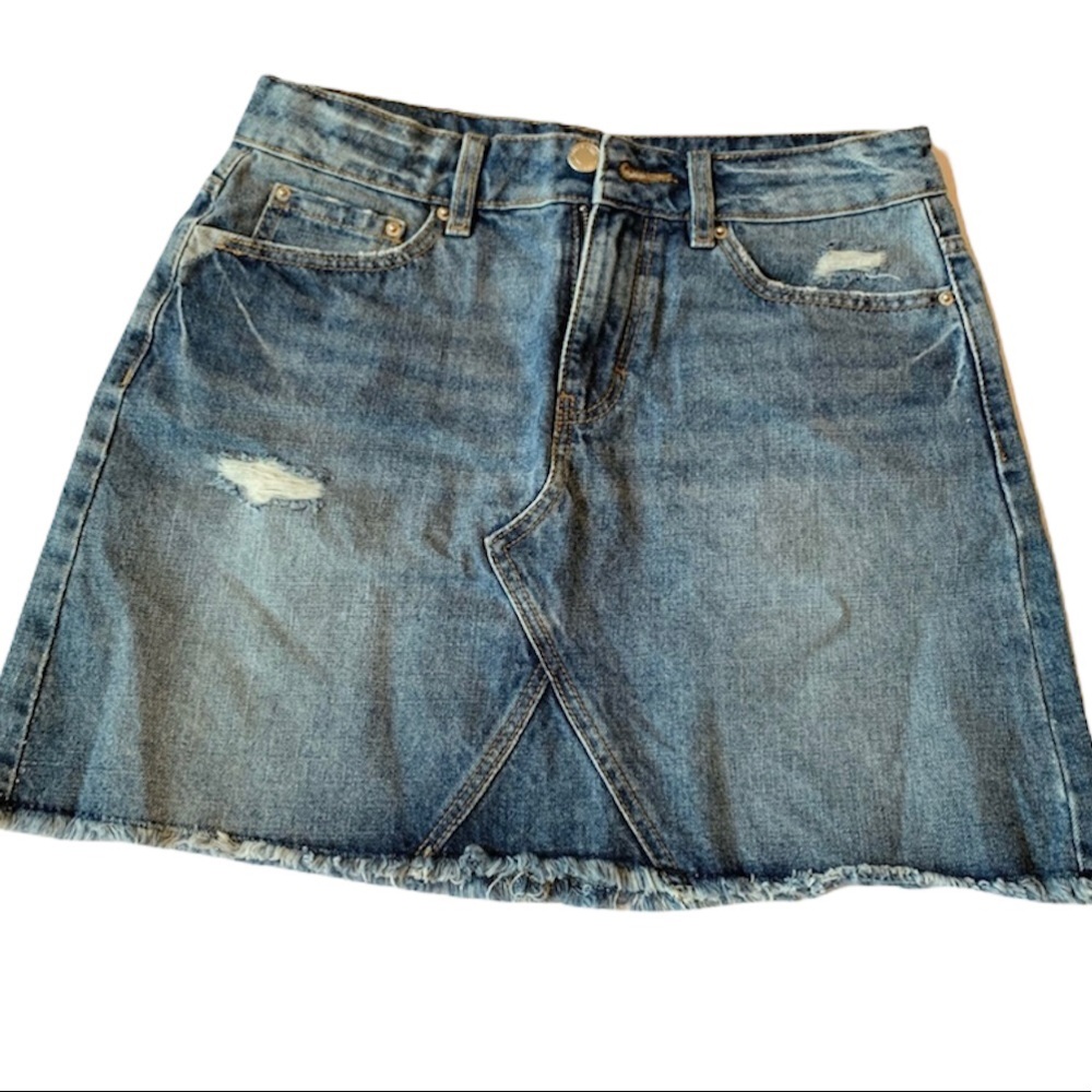 Green Coast Distressed Denim Jean Mini Skirt Like New Grunge Classic